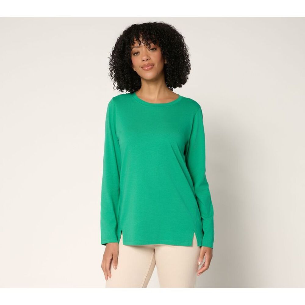 Liberare Women's Top Sz XL Long Sleeve Everyday Tee Slits Green A703166